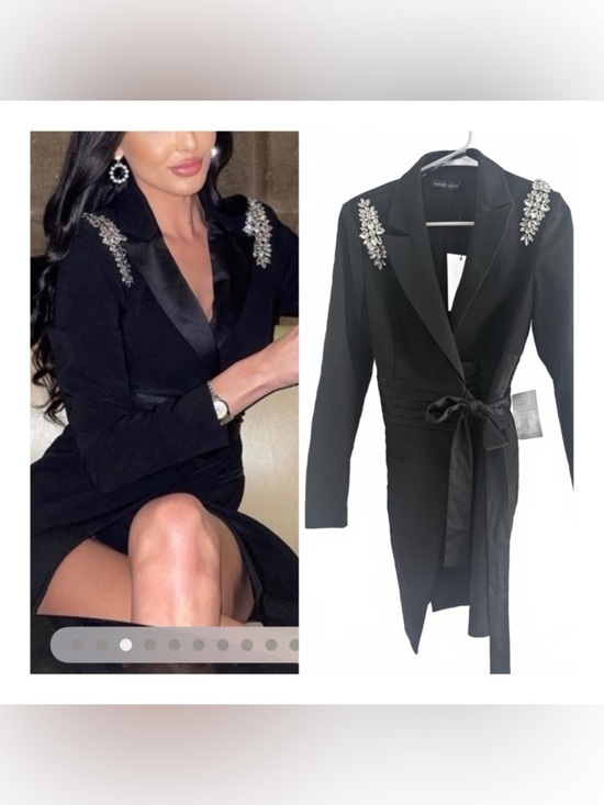 Lavish Alice Dresses & Skirts - Lavish Alice Black Collar Blazer Dress with Crystal Diamanté Shoulder Accents